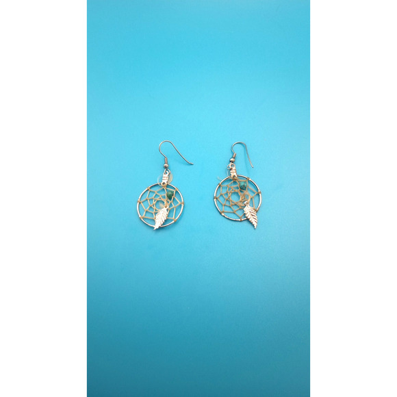 Vintage Dreamcatcher Dangle Earrings Silver Tone Turquoise Beads - Picture 1 of 4